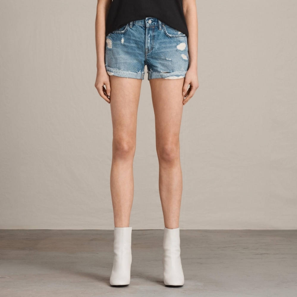 ALL SAINTS PAM Blue Jean Boycut Shorts 23 24 25
